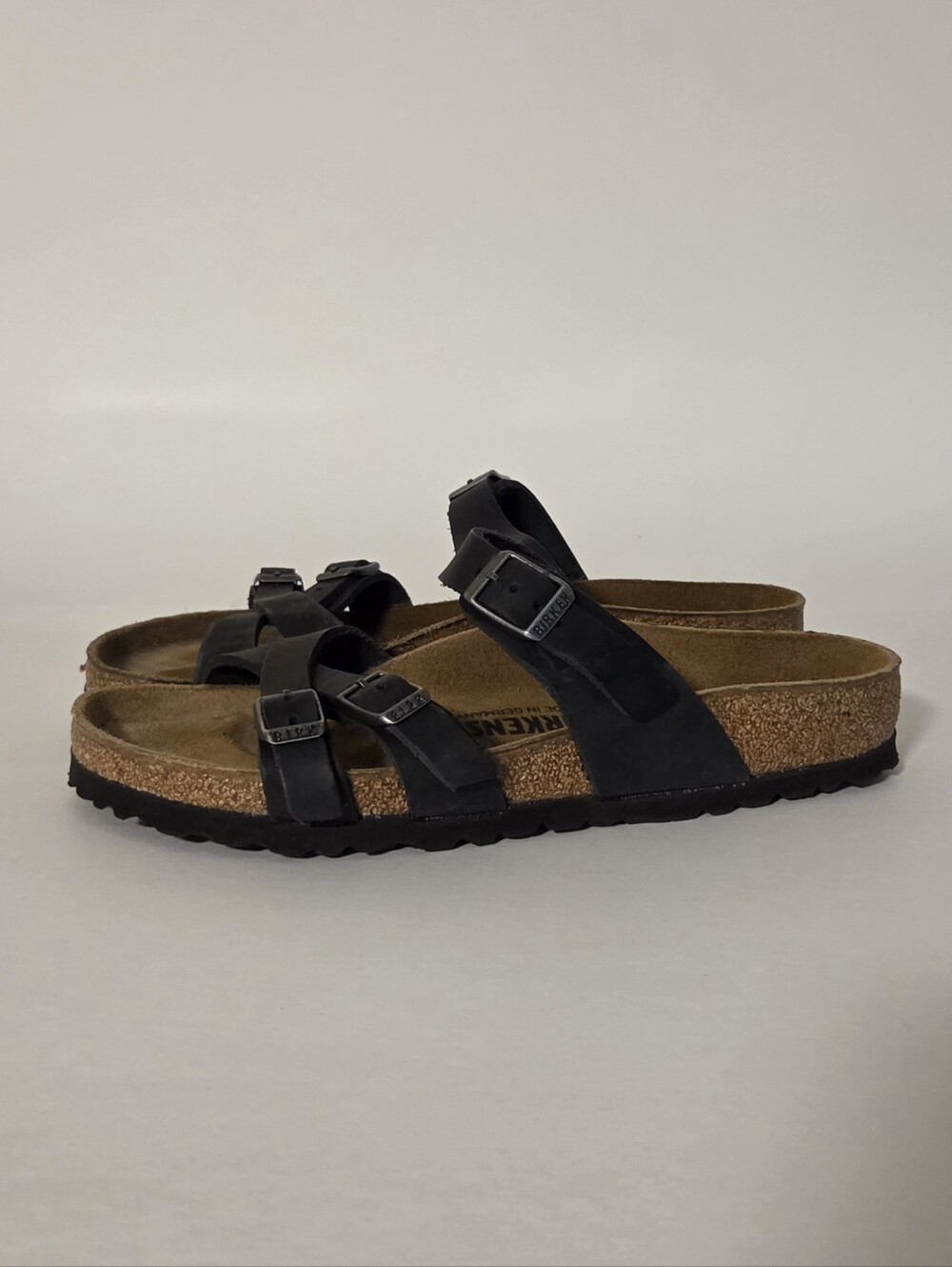 Birkenstock Franca Black Oiled Leather Sandals Womens EU 37 US 6 6.5 Narrow EUC